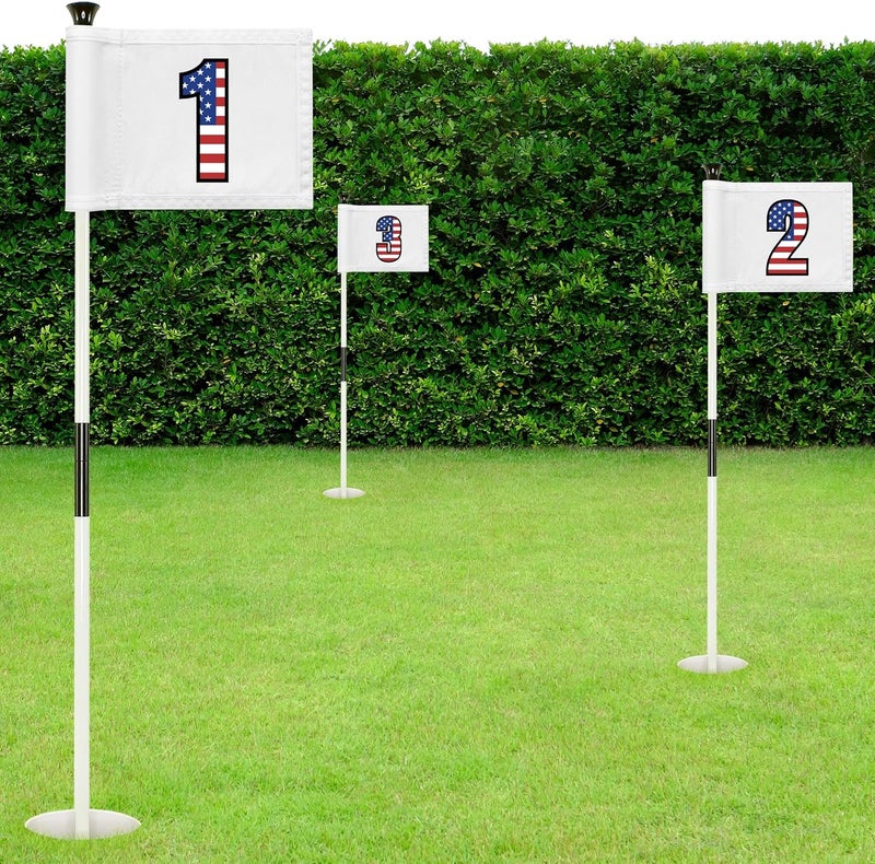 WATSY Golf Flag 8x6 Inch – 420D Nylon Double-Sided Mini Pin Flag with Tube Inset, Practice Putting Green Flags for Yard (Numbered USA - Set of 3) - Image 2